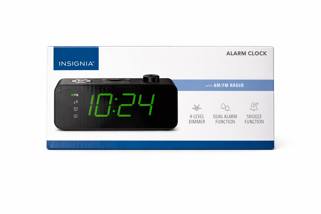 Insignia Digital AM/FM Dual Alarm Clock with 4Level Dimmer NEW Black (NS-ALCL24)