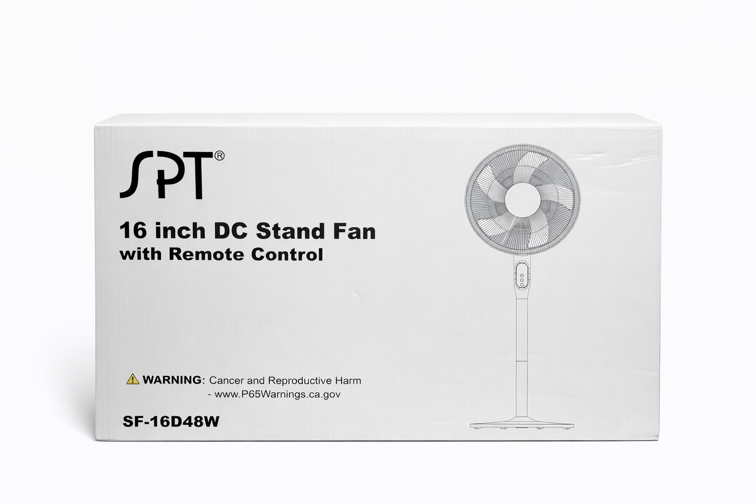 SF-16D48W: 16″ DC-Motor Energy Saving Stand Fan with Remote and Timer – White