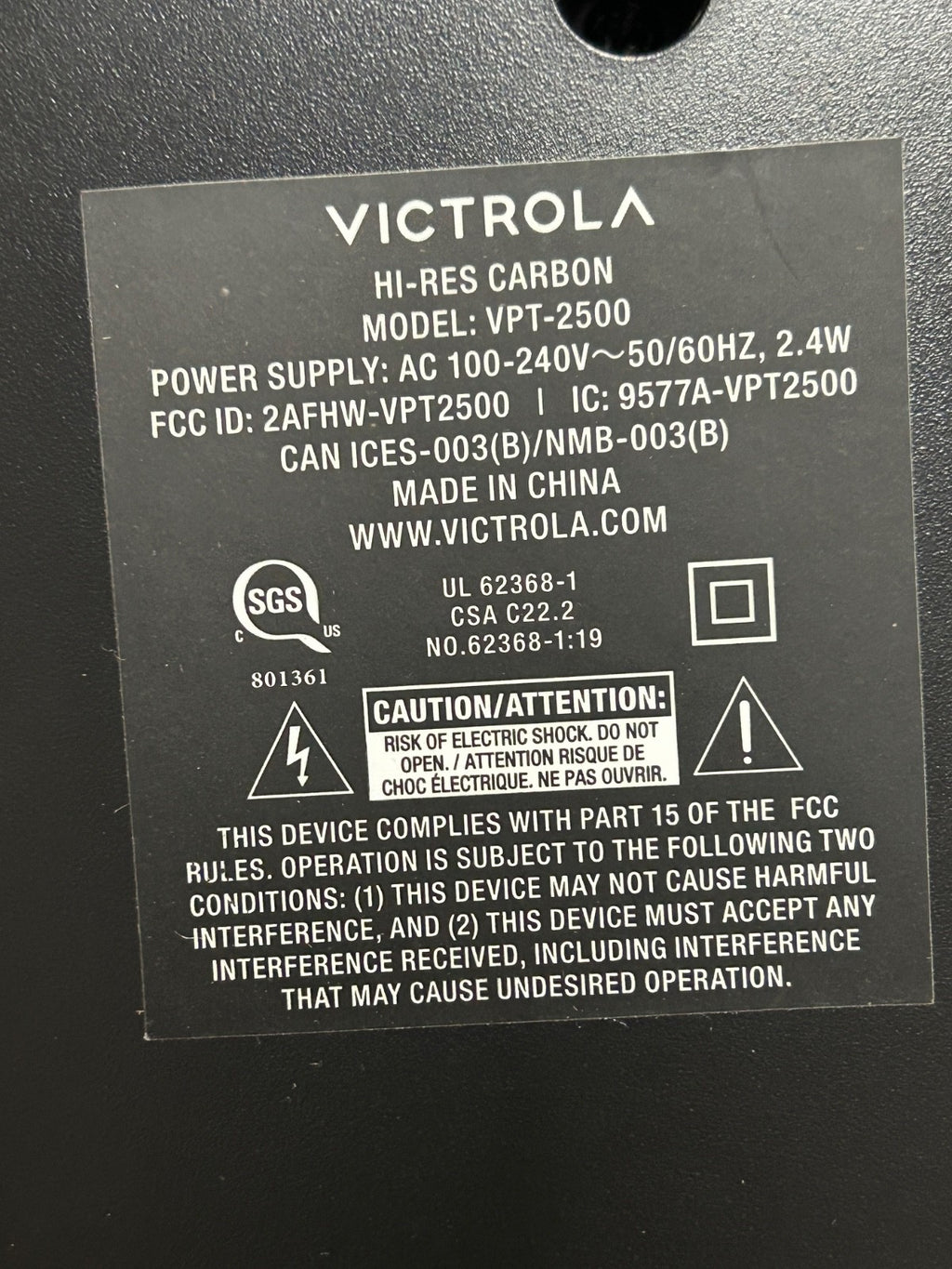 Victrola Hi-Res Carbon VPT-2500 Bluetooth Streaming Turntable
