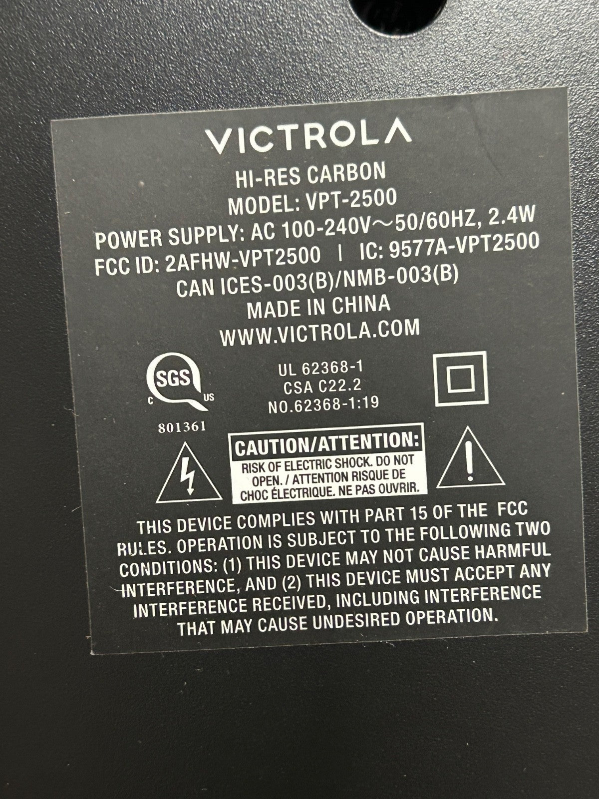 Victrola Hi-Res Carbon VPT-2500 Bluetooth Streaming Turntable