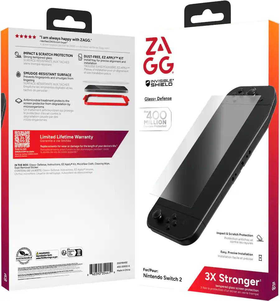 ZAGG - InvisibleShield Glass+ Defense Screen Protector for Nintendo Switch 2