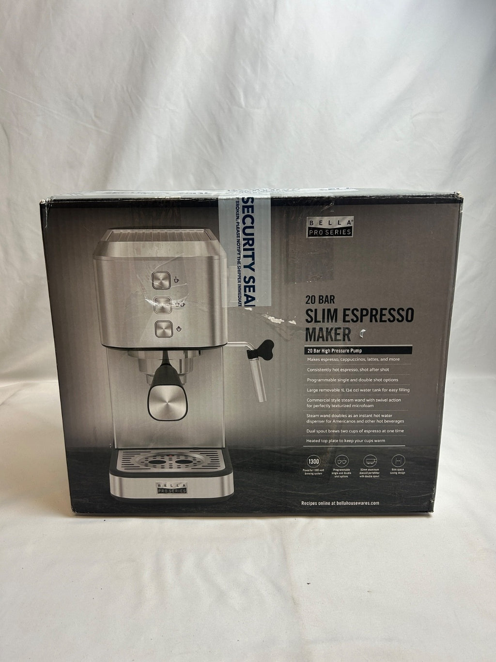BELLA PRO Series 90197 - Slim Espresso Machine with 20 Bars of Pressure