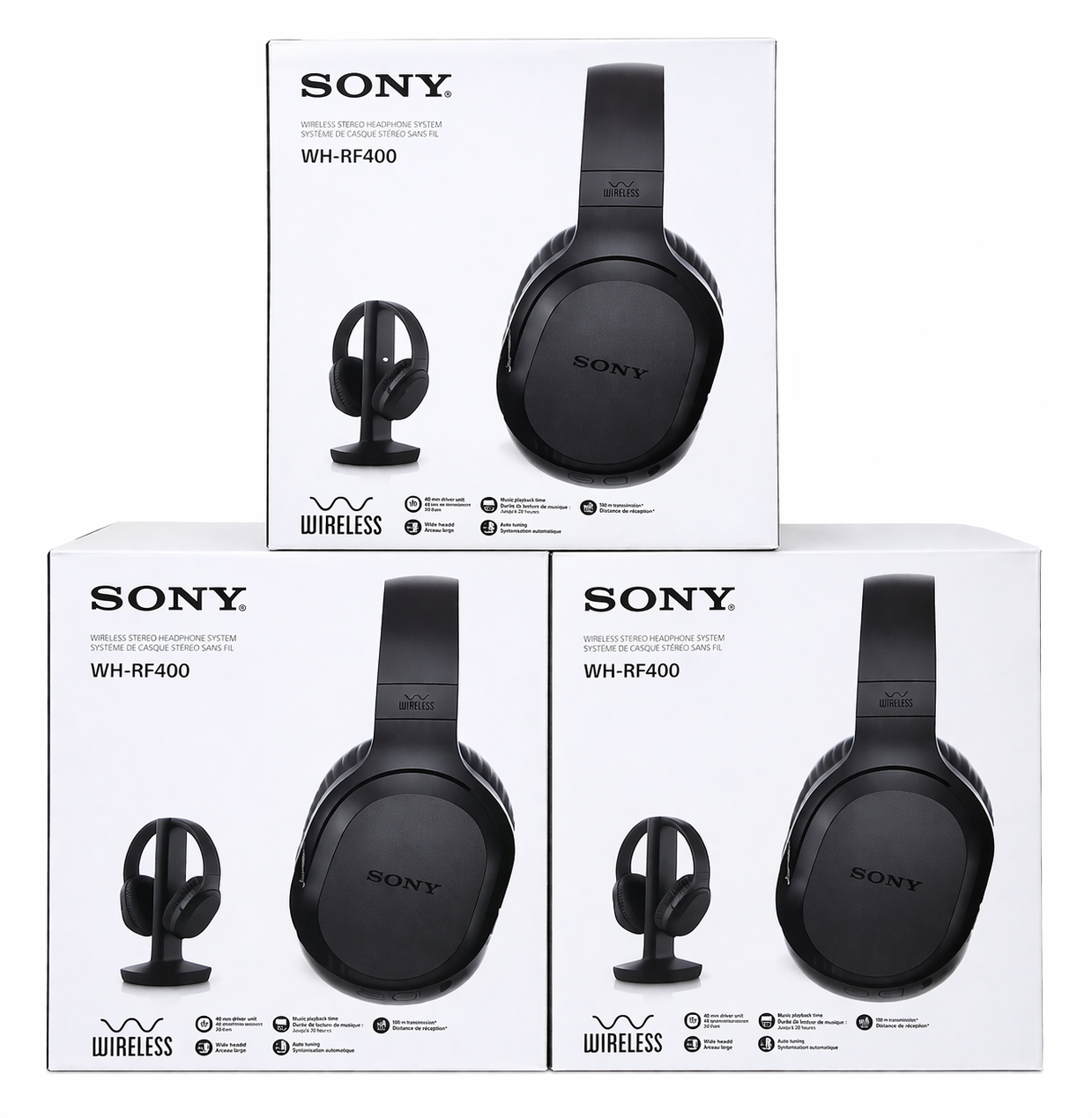 3 Sony WH-RF400 Wireless RF Home Theater Headphones with Charging Dock