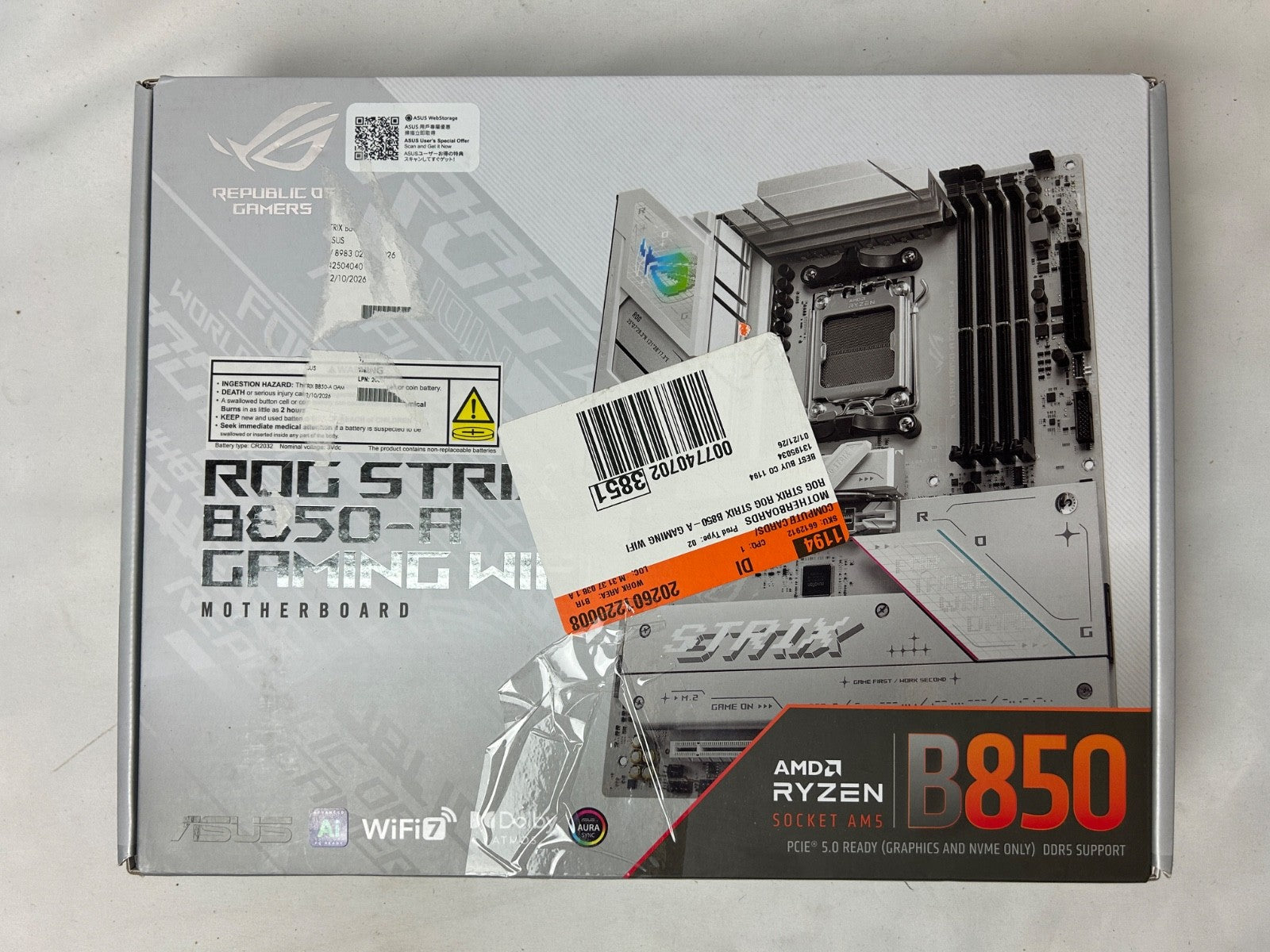 ASUS ROG Strix B850-A Gaming WiFi AMD AM5 ATX Motherboard - Bent Pins