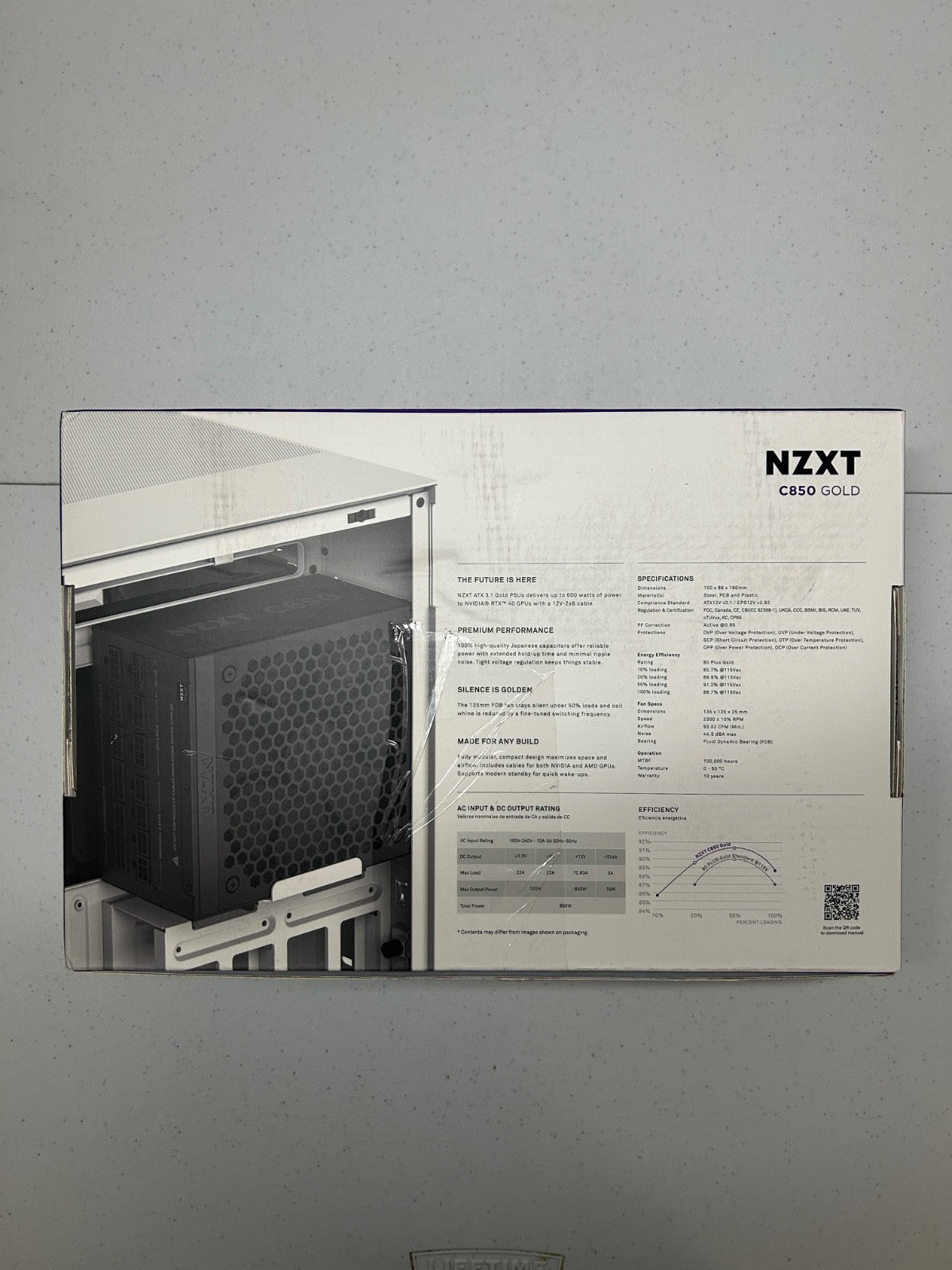 NZXT C850 Gold ATX 3.1 Fully Modular Low-Noise PC Gaming Power Supply Black
