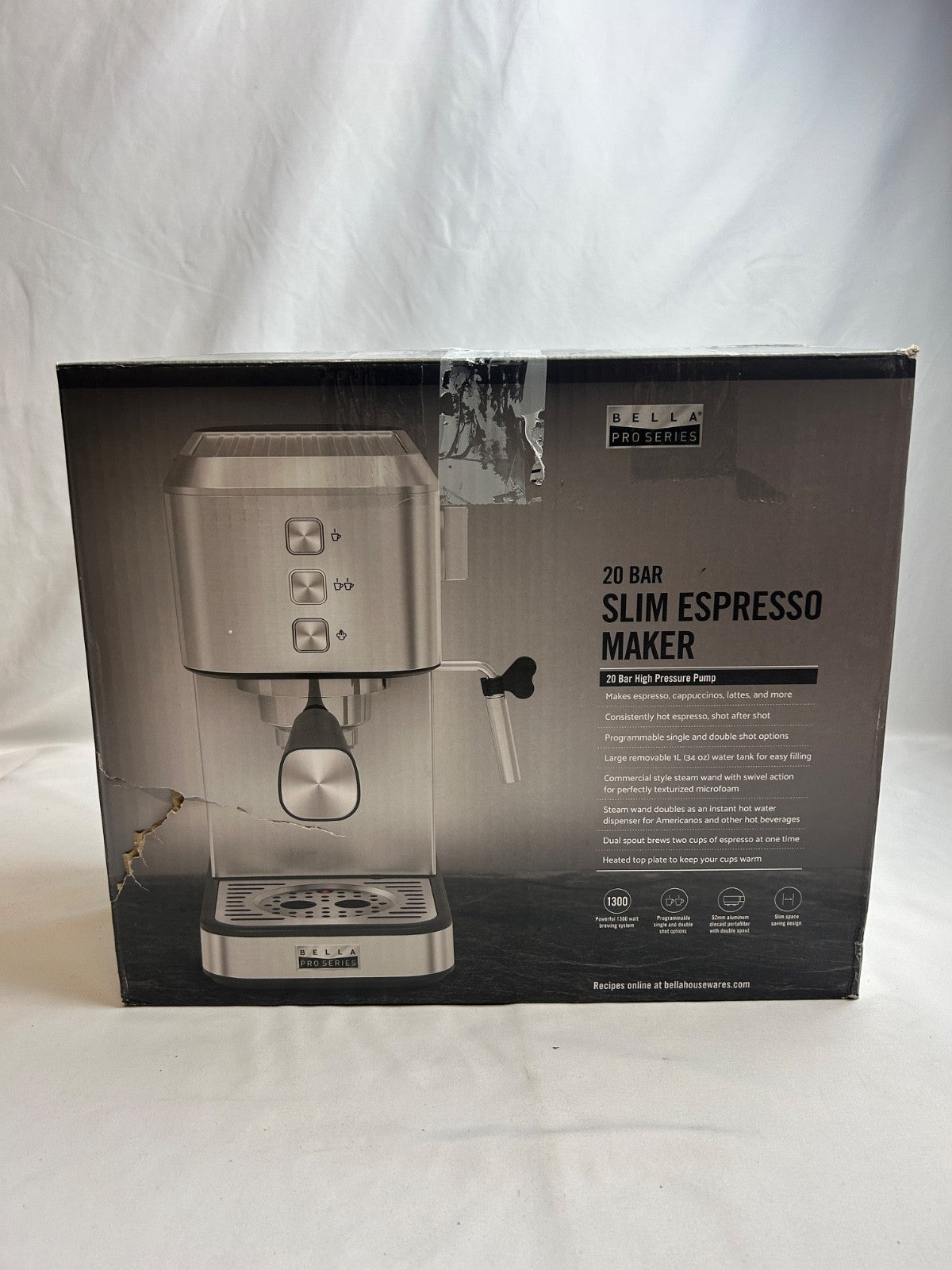 BELLA PRO Series 90197 - Slim Espresso Machine with 20 Bars of Pressure